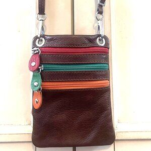 Made in Italy – Multicolor 4 Zipper Pocket Crossbody/Belt Leather Bag ❤️🤍💚